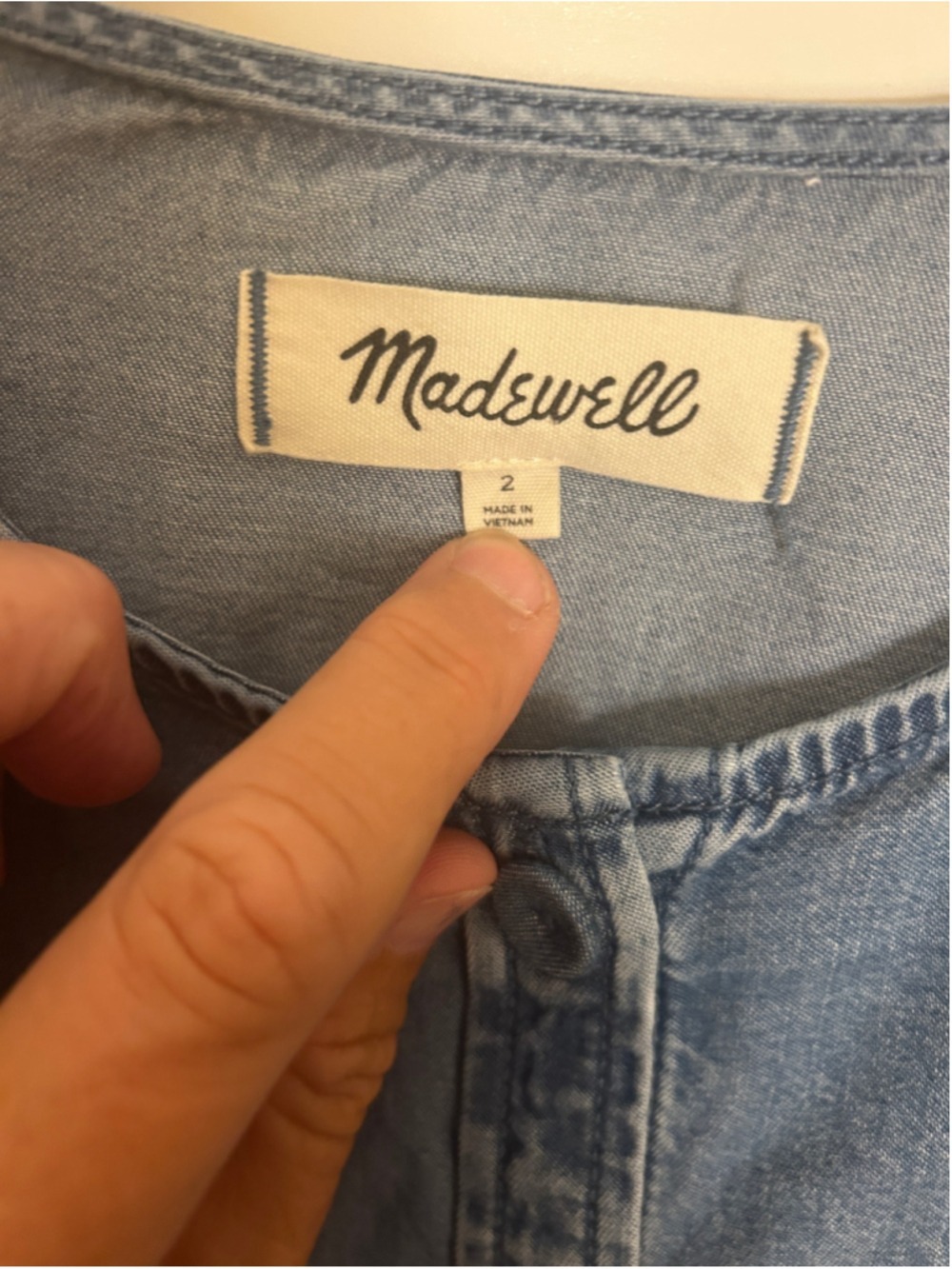 Women's Madewell Denim Blouse Size 2 Blue Puff Sleeve Button Down - Picture 6 of 10
